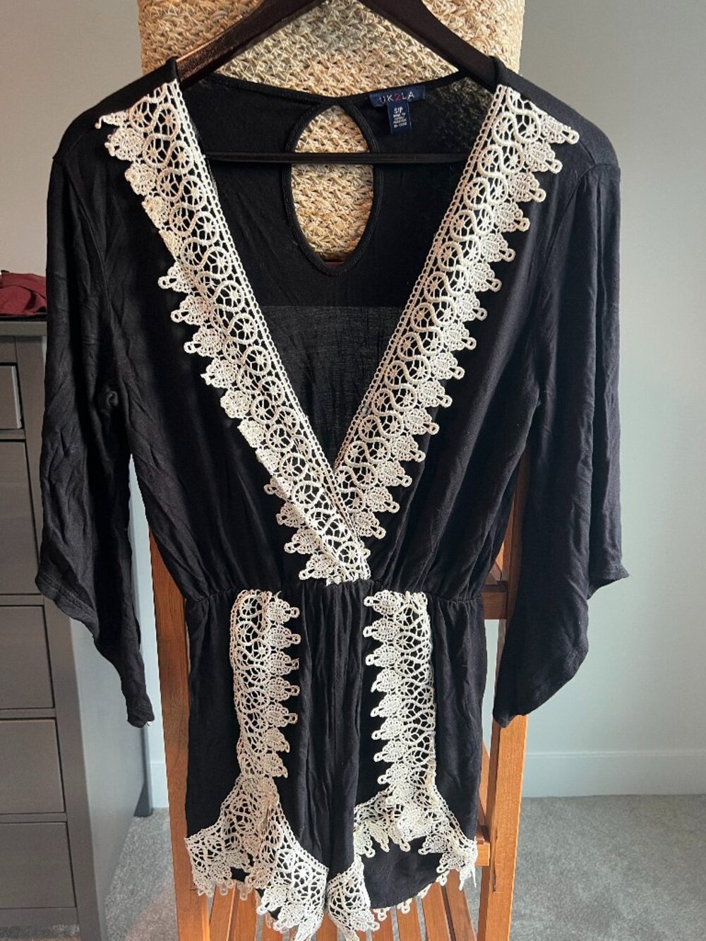 Lacy Black-and-White Long Sleeve Romper